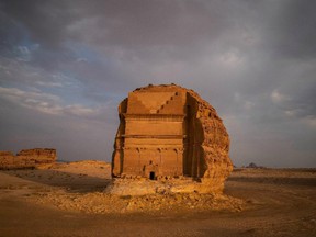 Qasr al-Farid, an unfinished tomb in Madain Saleh in Saudi Arabia, as seen in 2018.