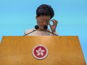 Carrie Lam, Hong Kong’s chief executive, apologizing for proposing a contentious extradition bill that led to massive demonstrations, June 18, 2019.