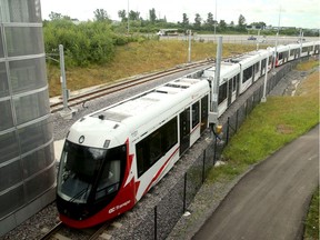 A train pulls into the Cyrville station as LRT continued to be tested along the tracks Friday (Aug. 9, 2019).