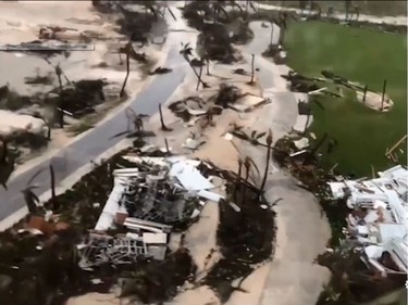 Aerial footage from Bahamas storm zone shows widespread destruction.