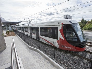 The train is seen exiting the uOttawa station as the LRT is in operation on day 2 of the system up and running.