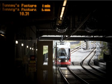 Day two of the light-rail transit had commuters and the general public out checking out the LRT system Sunday September 15, 2019. A train arrives at Cyrville Station Sunday morning.   Ashley Fraser/Postmedia