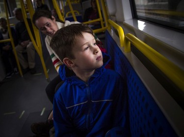 Day two of the light-rail transit had commuters and the general public out checking out the LRT system Sunday September 15, 2019. Seven-year-old Charlie Turner looks out the window during his first train ride Sunday.