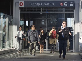 Commuters use the Tunney's Pasture LRT station on the first working day for the LRT on Monday, September 16, 2019.