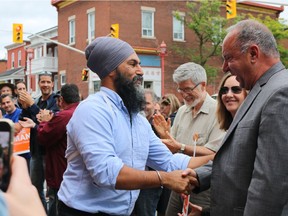 NDP leader Jagmeet Singh pressed the flesh in Ottawa Centre on the weekend for candidate Emilie Taman.