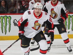 Mikkel Boedker #89 of the Ottawa Senators skates against the New Jersey Devils at the Prudential Center on February 21, 2019 in Newark, New Jersey.