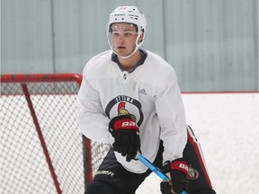 Josh Norris in a file photo from Senators rookie camp practice in Ottawa late last week.