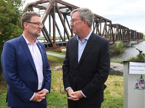 Mayor Jim Watson and the Mayor of Gatineau, Maxime Pedneaud-Jobin held a press conference near the Prince of Wales bridge in Ottawa, September 24, 2019.