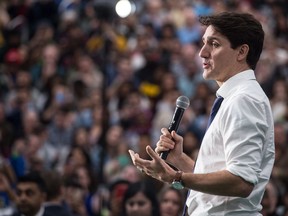 Justin Trudeau speaks at a town hall at the University of Regina on Jan. 10, 2019.