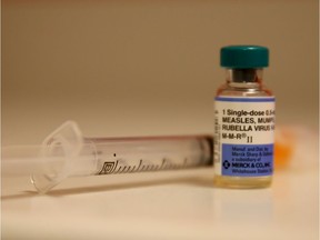 A bottle containing a measles vaccine is seen at the Miami Children's Hospital on January 28, 2015.