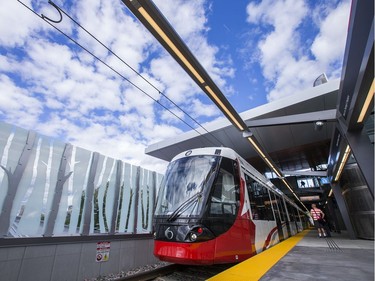 A train pulls into the Pimisi Station as the LRT officially opens on September 14, 2019 complete with ceremonies at Tunney's Pasture.
