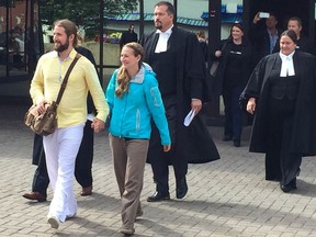 David and Collet Stephan leave court in Lethbridge, Alta., on Thursday.