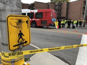 A pedestrian has died of injuries suffered Tuesday morning when he was struck by an OC Transpo bus on Russell Road, paramedics said.