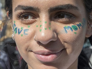Nardin Maayteh with facepaint as the Global Climate Protest took to the streets of Ottawa on Friday afternoon.