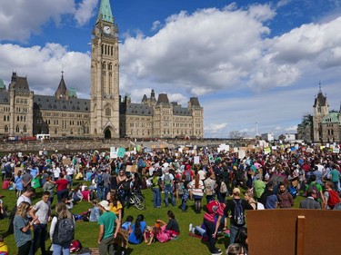 A large group on Parliament Hill as the Global Climate Protest took to the streets of Ottawa on Friday afternoon.