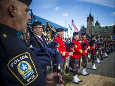 The Police and Peace Officers' 42nd annual Memorial Service was held Sunday, Sept. 29, 2019, on Parliament Hill. Pipe bands from across the country played together during the service Sunday.