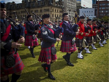 The Police and Peace Officers' 42nd annual Memorial Service was held Sunday, Sept. 29, 2019, on Parliament Hill. Pipe bands from across the country played together during the service Sunday.