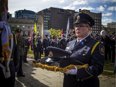 The Police and Peace Officers' 42nd annual Memorial Service was held Sunday, Sept. 29, 2019, on Parliament Hill. The headdress for Correctional Officer Lesa Zoerb, who died in the line of duty, was carried in Sunday.