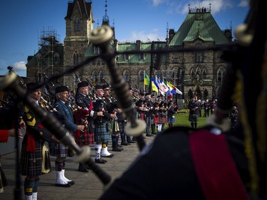 The Police and Peace Officers' 42nd annual Memorial Service was held Sunday, Sept. 29, 2019, on Parliament Hill. Pipe bands from across the country played together during the service Sunday.