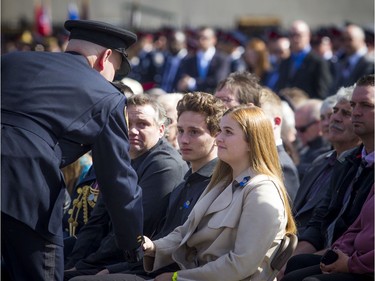 The Police and Peace Officers' 42nd annual Memorial Service was held Sunday, Sept. 29, 2019, on Parliament Hill. Dignitaries showed respect to Correctional Officer Lesa Zoerb, who died in the line of duty's family, her daughter Keara Zoerb (right), her son Russell Zoerb and their father Dave Zoerb.