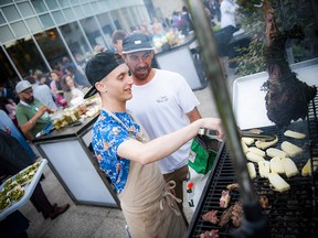 Chef Jason Mclelland of Grunt handles a little power problem with ease by using Gray Jays' grill for his haloumi cheese.