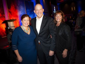 From left: Danielle Robinson, president and CEO of the Ottawa Senators Foundation; Stu Schwartz, emcee for the evening; and Linda Eagen, president and CEO, Ottawa Regional Cancer Foundation.