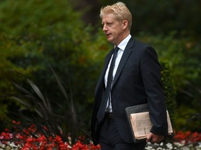 (FILES) In this file photo taken on September 04, 2019 Britain's Minister of State for Universities Jo Johnson arrives to attend a meeting of the Cabinet at 10 Downing Street in central London on September 4, 2019. - British Prime Minister Boris Johnson was dealt a fresh blow on September 5, 2019 when his brother Jo announced his resignation from the government and from parliament.