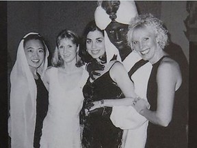 This handout image,  courtesy of Time magazine, shows Justin Trudeau wearing brownface at a party in 2001.