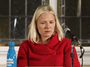 Liberal candidate Catherine McKenna, seen during a debate on Wednesday, has said the Liberals would figure out the details of their climate plan after they get elected.