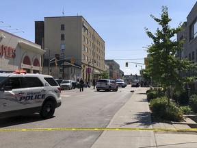 Kingston Police have closed the intersection at Bagot and Queen streets to the entrance to Staples due to an incident reported just after the lunch hour in Kingston on Thursday. (Steph Crosier/TheWhig-Standard)