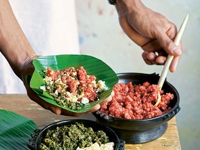 Kitfo — steak tartare with spiced clarified butter — from Ethiopia.