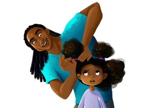 This is an image taken from the website of Matthew A. Cherry, an independent film maker who is producing the 5-minute animated short called Hair Love. This image shows Stephen and his daughter, Zuri.