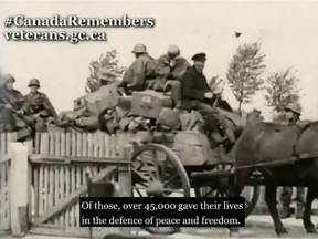 Screen shot of a Veterans Affairs video commemorating Allied soldiers on the 74th anniversary of VE Day accidentally showed Second World War German soldiers in place of Canadians.