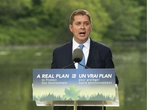 Conservative Leader Andrew Scheer delivers a speech announcing his environmental plan in Chelsea, Que. back in June.