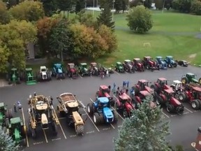Some of the tractors that jammed the parking lot at Char-Lan High School's   Take Your Tractor to School Day.