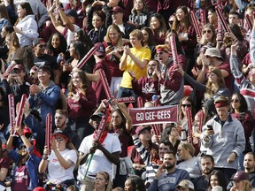 Fans cheer on the University of Ottawa Gee-Gees at the Panda Game against the Carleton Ravens in Ottawa on Saturday, September 29, 2018.