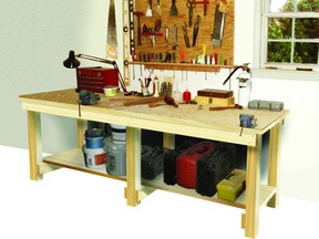 A workbench is a useful addition to any home. A bench like this can be configured for use in the garage, basement or even as a backyard potting bench.