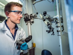 TRIUMF-UBC PhD candidate Andrew Robertson is working to develop the actinium-225 production process at the lab.