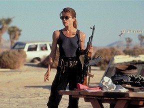 Linda Hamilton in the 1991 movie Terminator 2: Judgement Day. www.allmoviephoto.com