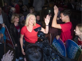 Liberal Catherine McKenna celebrates her win in Ottawa Centre Oct. 21. Just days later, a hurtful slur was spray-painted on the window of her headquarters.