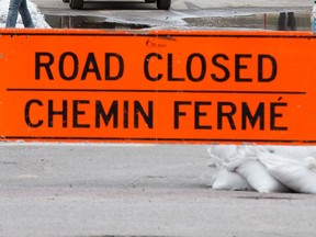 A file image of a "road closed" sign in Ottawa.