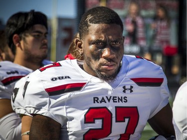 Ravens #27 Joachim Christian during the national anthem.