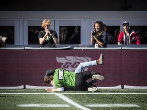 Security chased and tackled a fan who ran out onto the field during the game on Saturday.