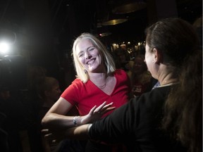 Liberal candidate Catherine McKenna celebrates her win with her supporters for the Ottawa Centre riding on the day of the federal election on Monday, Oct. 21, 2019.