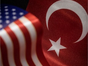 Photo illustration, the flags of the U.S and Turkey.