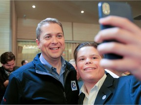 Conservative leader Andrew Scheer poses for a picture while on the campaign trail earlier this week.