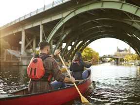 Canoeing on the Rideau Canal in fall