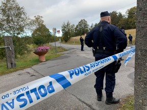 Police are seen outside Villa Elfik Strand at Lindingo, outside Stockholm, Sweden, October 5, 2019, where U.S. top negotiator on North Korea, Stephen Biegun is expected to meet North Korea's chief nuclear negotiator, Kim Myong Gil.