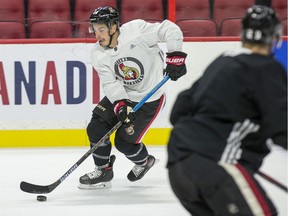 Jean Gabriel Pageau skates into the zone as the Ottawa Senators practice at Canadian Tire Centre on Tuesday.