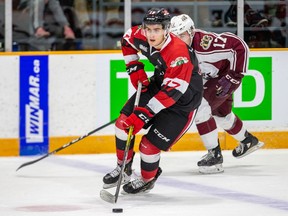 The Ottawa 67's Mitchell Hoelscher skates up ice against the Peterborough Petes at TD Place arena on Friday, Oct. 18, 2019. Valerie Wutti, OSEG